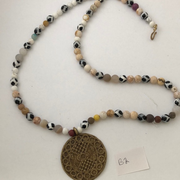Joan R. Brownstein Jewelry - Beaded necklace w antiqued bronze disc (#B2)